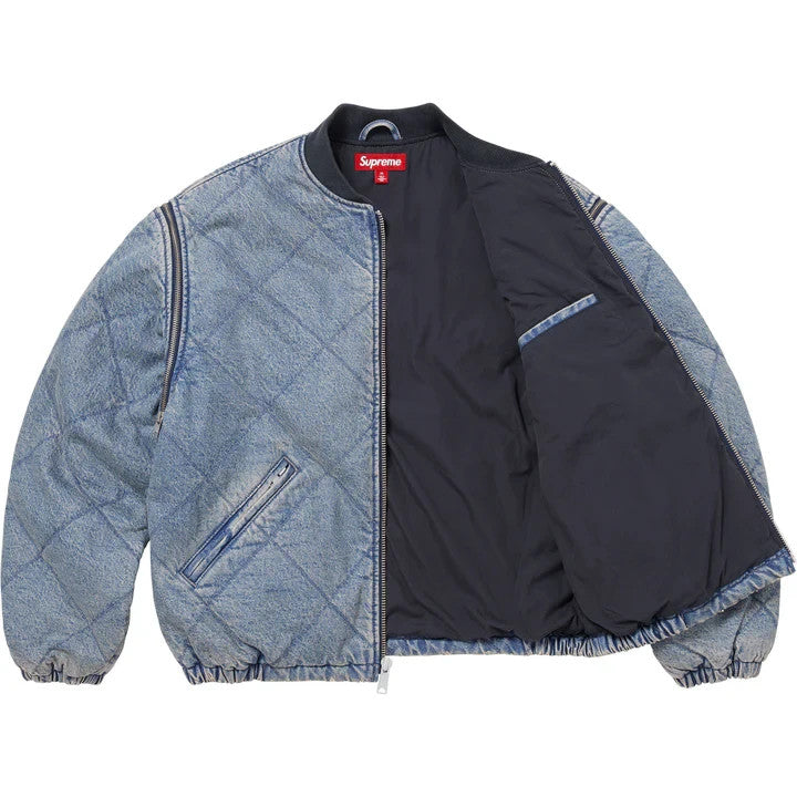 Supreme Zip-Off Sleeve Quilted Bomber Jacket Denim