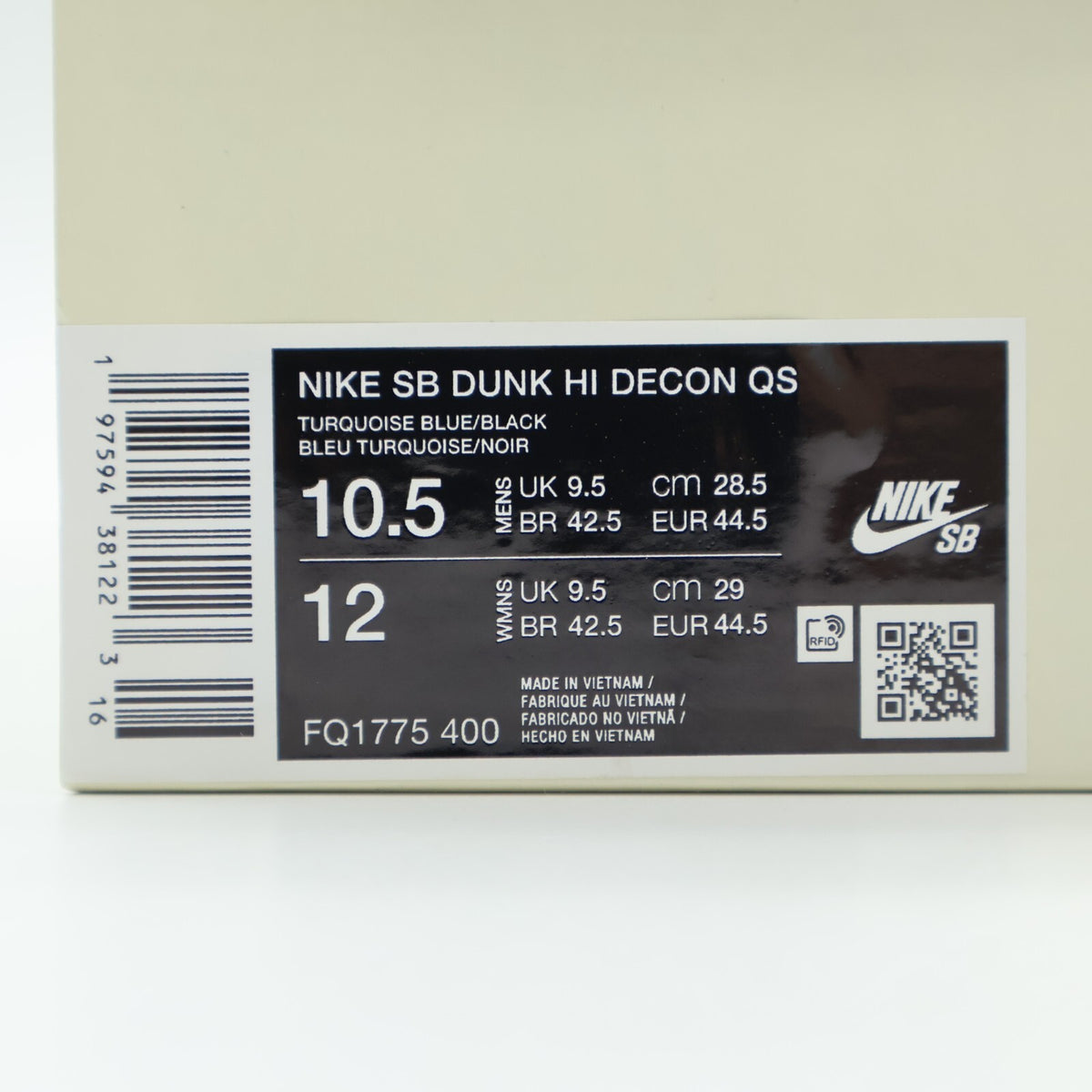 FQ1775-400 Diâorr Greenwood Nike SB Dunk High Decon QS Turquoise Blue (Men's)