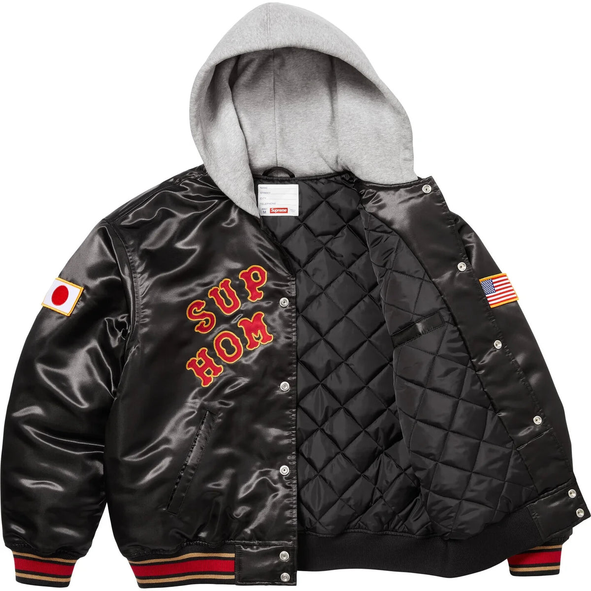 Supreme Homerun Satin Hooded Varsity Jacket Black