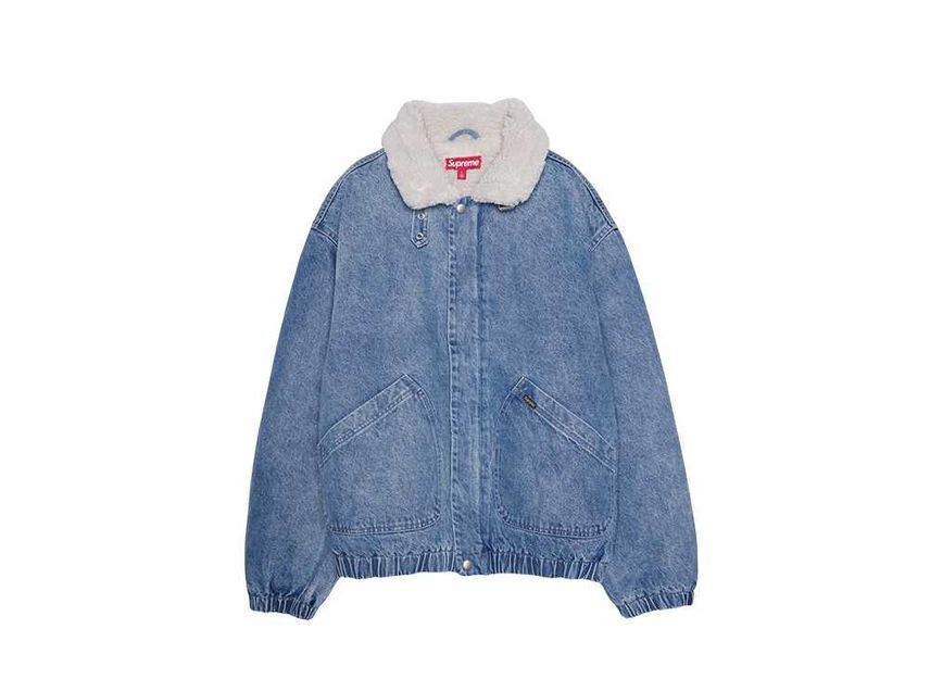 Supreme Faux Shearling Lined Bomber Jacket Denim
