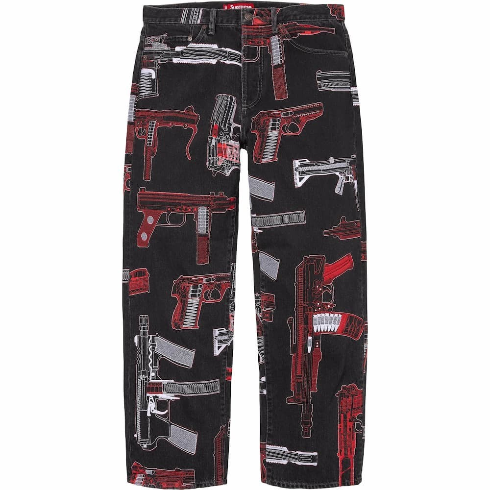 Supreme Guns Embroidered Loose Fit Jean Washed Black