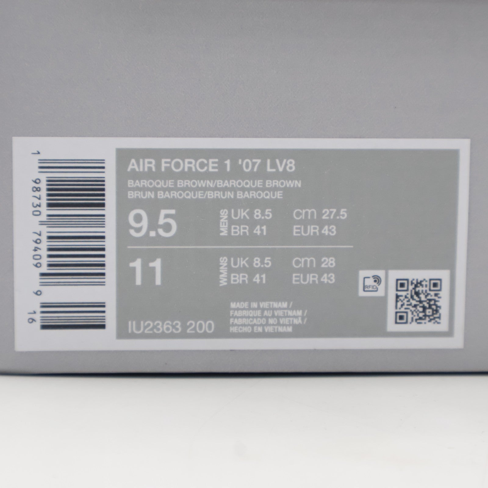 IU2363-200 Nike Air Force 1 '07 LV8 Baroque Brown Baroque Brown (Men's)