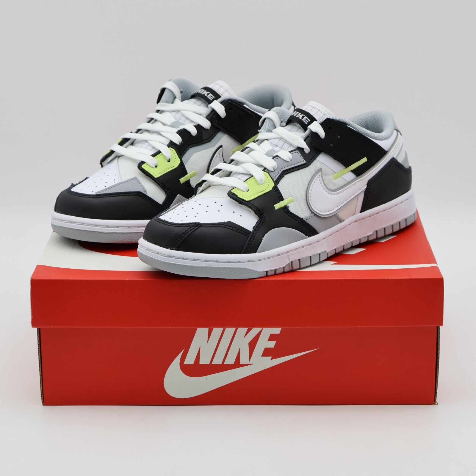 DC9723-001 Nike Dunk Low Scrap Wolf Gray Light Lemon Twist Black White Grey