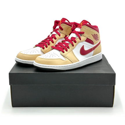 554724-201 Nike Air Jordan 1 Mid Onyx Beige Light Curry Cardinal Red