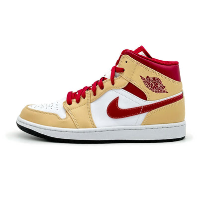 554724-201 Nike Air Jordan 1 Mid Onyx Beige Light Curry Cardinal Red