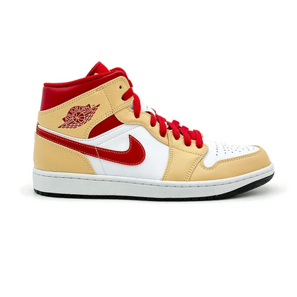 554724-201 Nike Air Jordan 1 Mid Onyx Beige Light Curry Cardinal Red