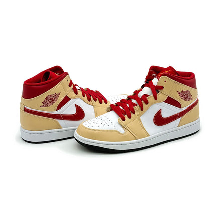 554724-201 Nike Air Jordan 1 Mid Onyx Beige Light Curry Cardinal Red