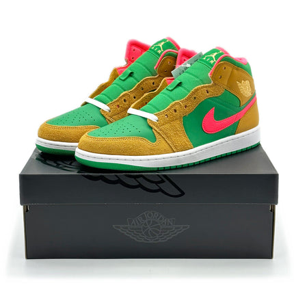 DX4332-700 Nike Air Jordan 1 Mid Wheat Water Melon Chutney Lucky Green (Men's)