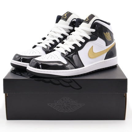 852542-007 Nike Air Jordan 1 Mid SE Metallic Gold Patent Black White (Men's)