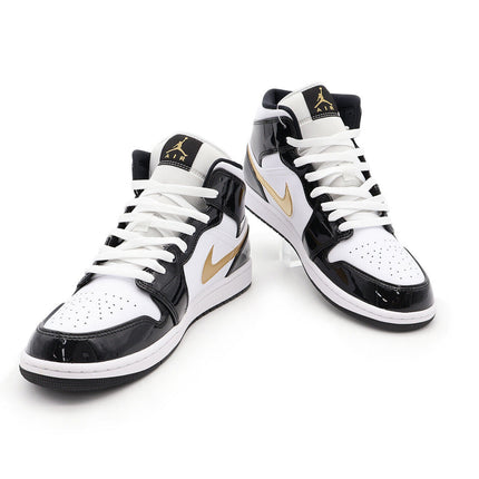 852542-007 Nike Air Jordan 1 Mid SE Metallic Gold Patent Black White (Men's)