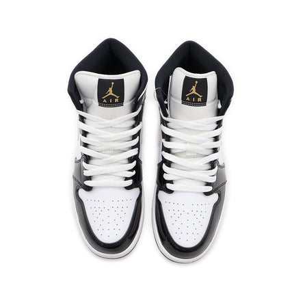 852542-007 Nike Air Jordan 1 Mid SE Metallic Gold Patent Black White (Men's)