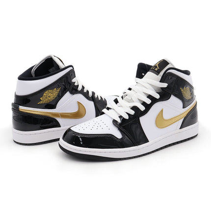 852542-007 Nike Air Jordan 1 Mid SE Metallic Gold Patent Black White (Men's)