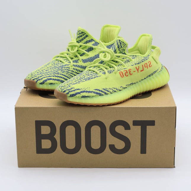 B37572 Adidas Yeezy Boost 350 V2 Semi Frozen Yellow Raw Steel Red Green (Men's)