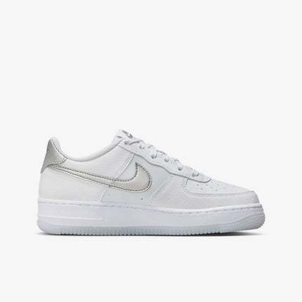 FV3981-100 Nike GS Air Force 1 White Pure Platinum Football Grey Metallic Silver