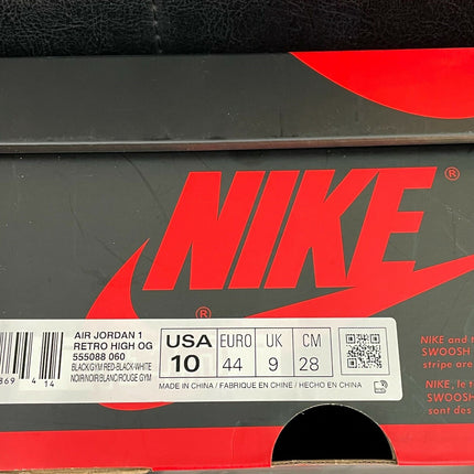 Size 10 - 555088-060 Nike Jordan 1 Retro High OG Black Gym Red Satin