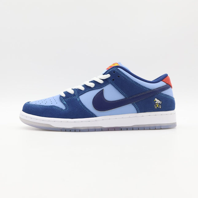 DX5549-400 Nike Dunk Low SB Why So Sad? Coastal Blue Speed Yellow Red (Men's)