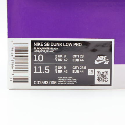 CD2563-006 Nike SB Dunk Low Pro Black White Gum Light Brown (Men's)