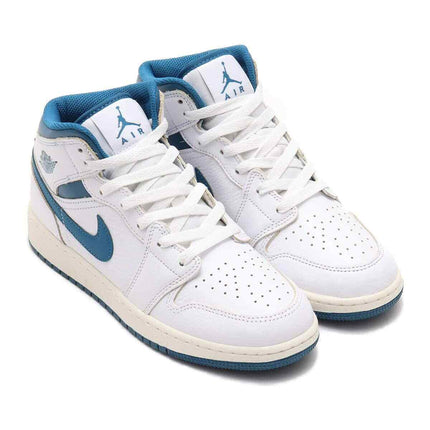 FN7432-141 Nike GS Air Jordan 1 Mid SE White Sail Industrial Blue