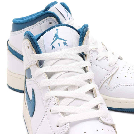 FN7432-141 Nike GS Air Jordan 1 Mid SE White Sail Industrial Blue