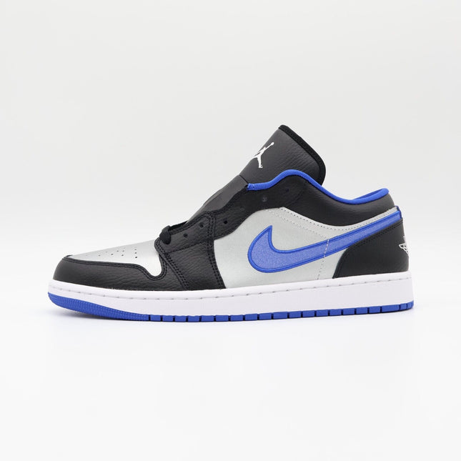 553558-007 Nike Air Jordan 1 Low Black Game Royal Metallic Platinum (Men's)