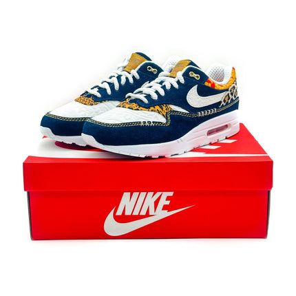 FJ4452-432 Nike Air Max 1 PRM Washed Dark Blue Denim Leopard Navy Gold White