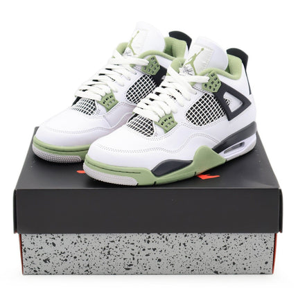 AQ9129-103 Nike Air Jordan 4 Oil Green Seaform White Black Khaki Grey (Women's)