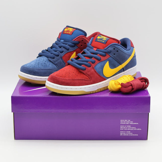 DJ0606-400 Nike SB Dunk Low Barcelona Red Wine Navy Blue Yellow Burgundy (Men's)