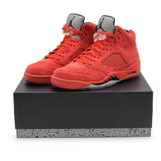 136027-602 Nike Air Jordan 5 High Retro University Red Suede Silver (Men's)