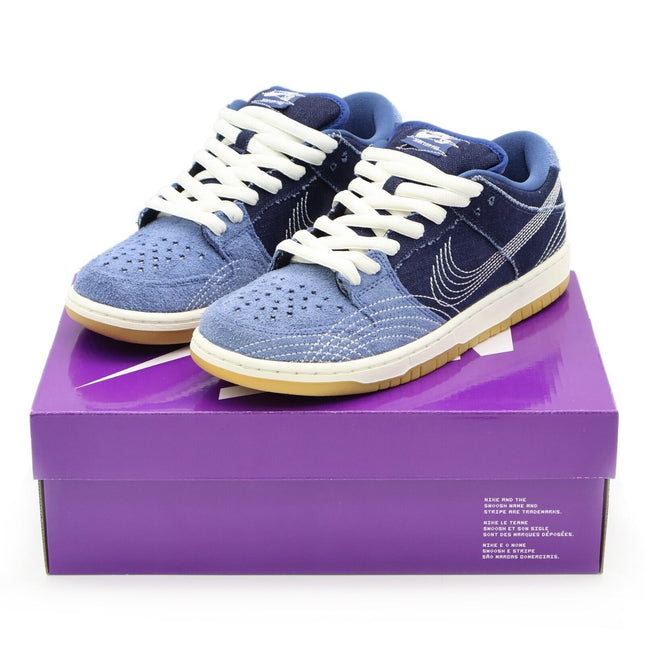 CV0316-400 Nike SB Dunk Low Sashiko Denim Gum Mystic Navy Light Brown (Men's)