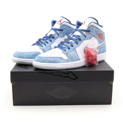 DN3706-401 Nike Jordan 1 Mid SE French Blue White Hyper Royal Red White (Men's)