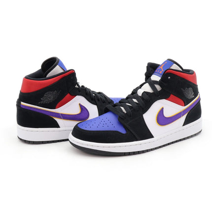 852542-005 Nike Air Jordan 1 Mid Lakers Top 3 Purple White Gym Red Blue (Men's)